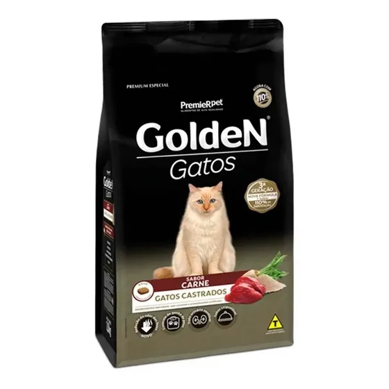 Golden Gatos Castrados Carne 10,1kg Alimento Ração Saudável
