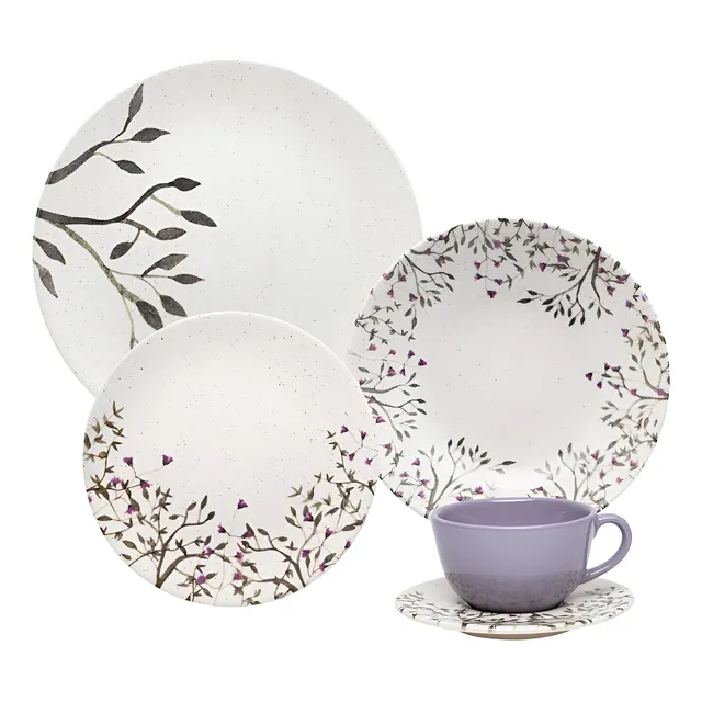 Aparelho De Jantar E Chá 20 Pçs Oxford Unni Lilac Cor Branco