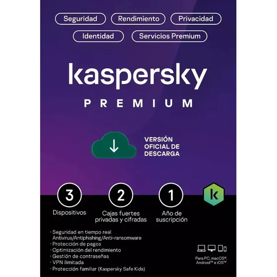 Kaspersky Premium | 3 Dispositivos | 1 Año