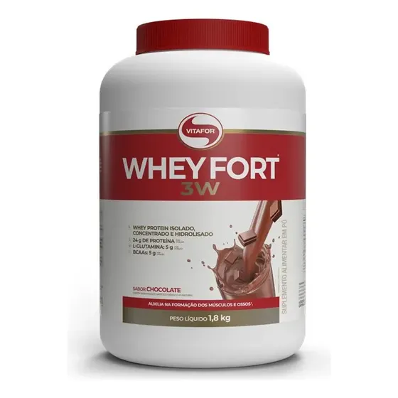 3W Whey Protein Pó Vitafor Chocolate 1,8kg Isolado Concentrado
