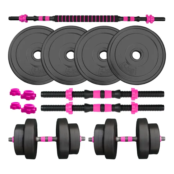 Kit Set Barra Discos Pesas + 2 Mancuernas + 20 Kg Fitnesas