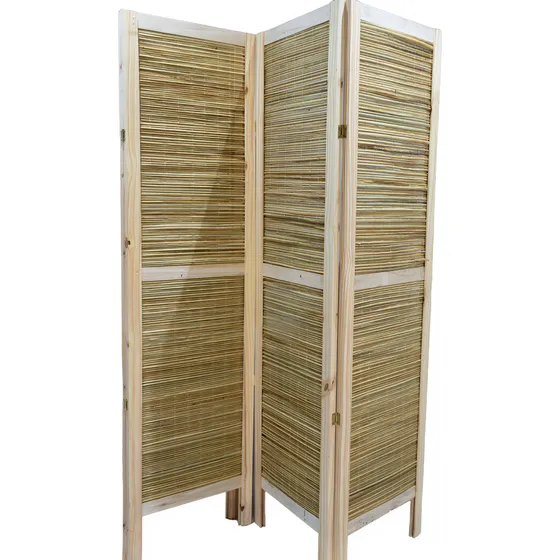 Biombo Divisor De Madera Y Junco Natural X  3 Hojas