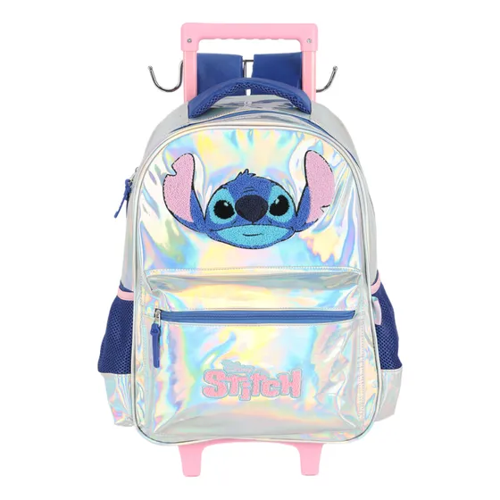Mochila De Rodinhas Holográfica Stitch - Luxcel Cor Prata Desenho do tecido Liso