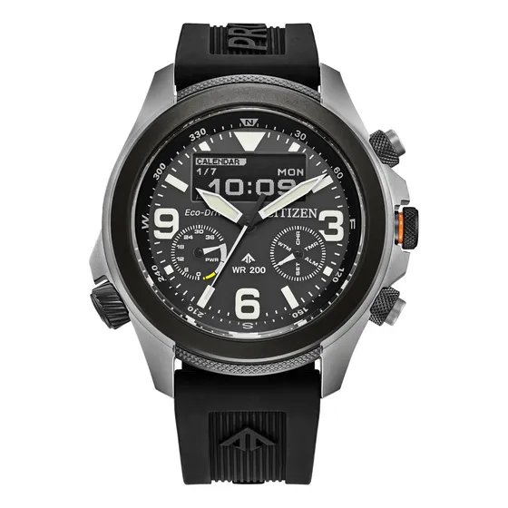 Reloj Citizen Eco Drive Jv1007-07e Promaster Land Correa Negro Bisel Negro Fondo Gris Oscuro