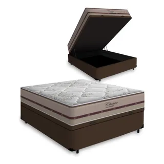 Cama Box BaĂș Casal Com ColchĂŁo Anjos Molas Ensacadas Classic Cor Marrom Cama Box BaĂș Casal Com ColchĂŁo Anjos Molas Ensacadas Classic Cor Marrom