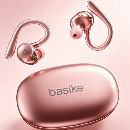 Basike Fone de Ouvido Bluetooth Sem Fio TWS com Ear Clip Gancho Bluetooth5.4 Graves Fortes e 3D Surround HiFi 10h Bateria Carregamento Rápido ENC Cancelamento de Ruído IPX6 Resistente para Academia