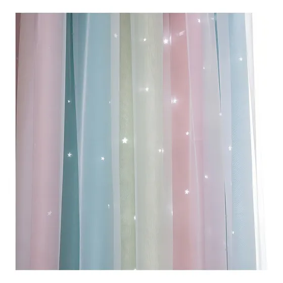 Cortina Sala Otraki Visillo Color Rosa, Verde Y Azul Diseño De Rayas Medidas 132 Cm X 241 Cm