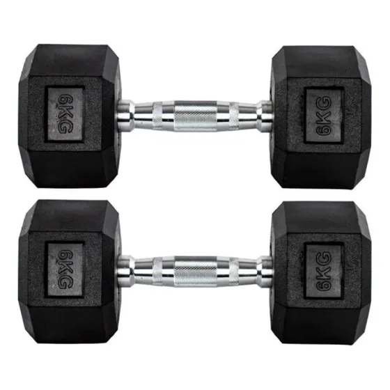 Par De Halteres 6+6kg Sextavado Emborrachado Cromado Gallant