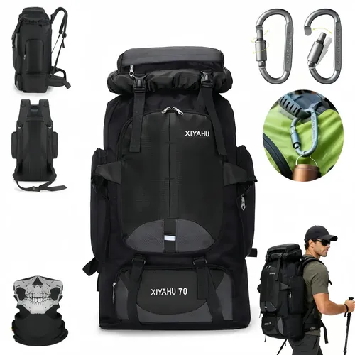 Mochila para Campismo de 70L, Impermeable y Ultraligera con Cubierta de Lluvia
