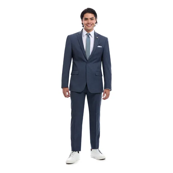 Traje Caballero Fit Slim Tejido Cuadros Vittorio Forti Azul 44r