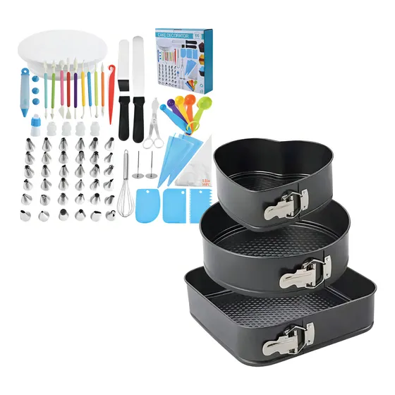 Moldes Para Tortas X3 Pcs Con Kit De Pastelería 66 Pcs Combo Color Gris Oscuro