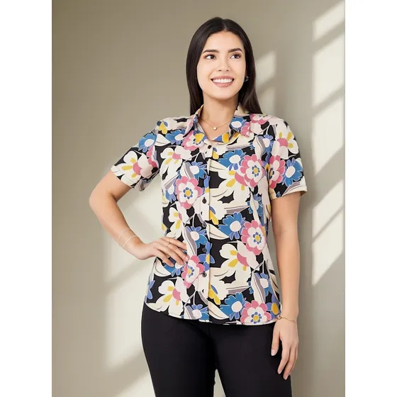 Blusa M/c Eminn Rayon Estampado Negro