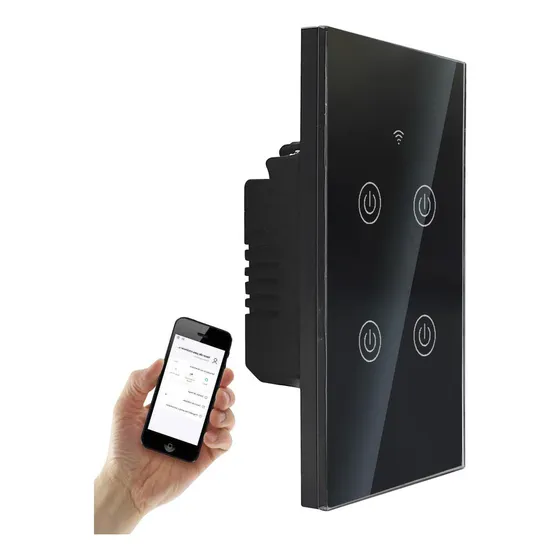 Apagador Inteligente Wifi Touch 4 Botones Negro Alexa/google