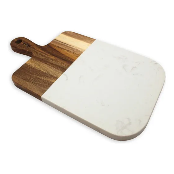 Tabla Aperitivo Rectangular Madera De Acacia Y Mármol Kawi® Color Café y mármol blanco Hygge