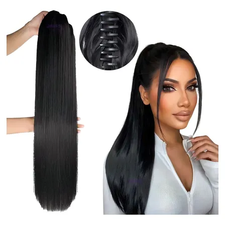 Aplique Rabo De Cavalo 45cm Fibra Orgânica 150 Gramas Cor Liso Preto 1