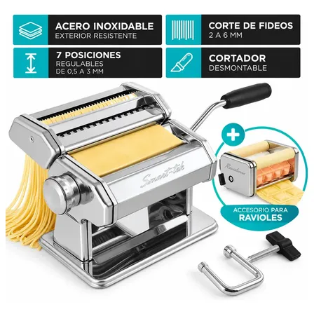Maquina Fabrica de Pasta Con Accesorio Ravioles Smart-Tek RV2200 Acero Inoxidable Espagueti Fideos