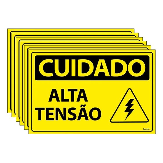 Combo 6 Placas De Sinalização Cuidado Alta Tensão - Sc42 F9e