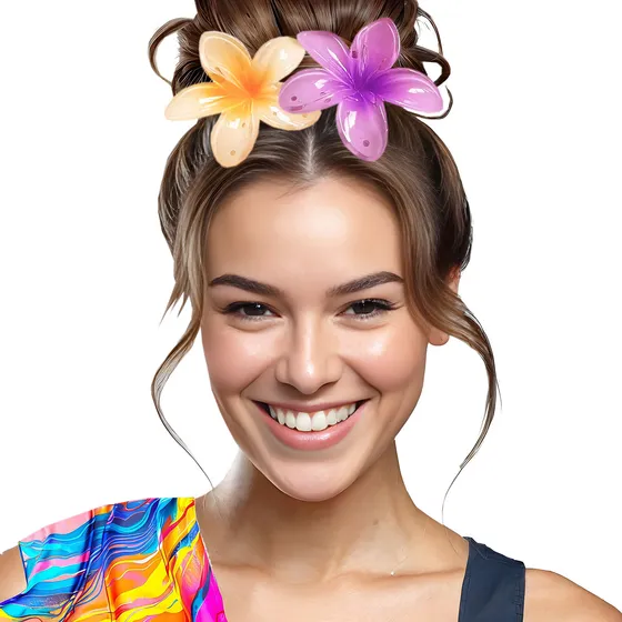 Kit Presilha Flor Para Cabelo Flower Clip 2 Unid + 1 Lenço