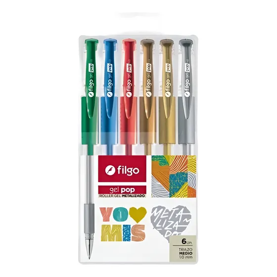 Boligrafos Filgo Gel Pop Metalizados X 6