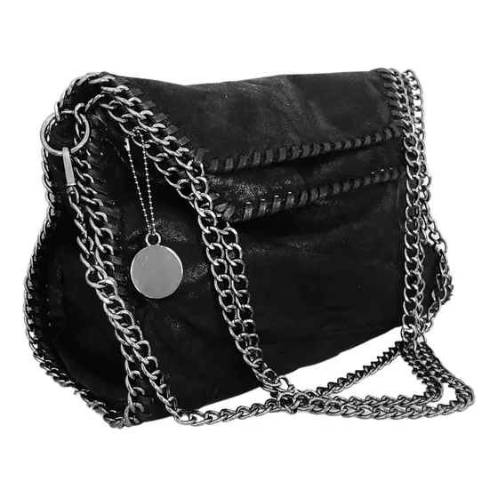 Bolsa Stella Com Alça De Corrente, Duas Formas De Usar! Cor Preto Desenho Do Tecido Camurça