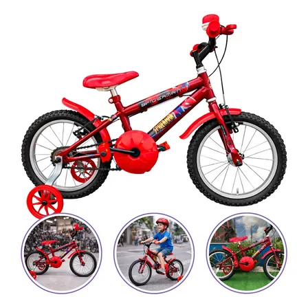 Bicicleta Infantil Menino Bike Criança Aro 16 Com Rodinhas Vermelho 16