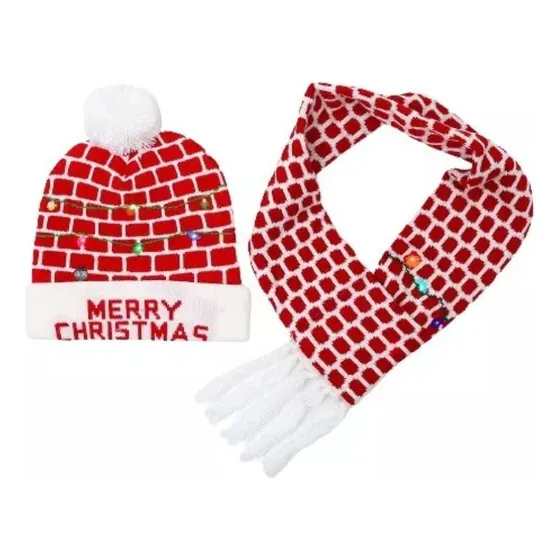 Gorro Y Bufanda De Navidad Luz Led Niño Adulto Posadas Santa