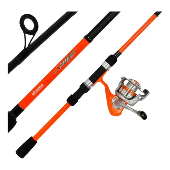 Combo Okuma Caña Reel Vibe 2,10 Mts 2 Tramos Spinning Color Naranja