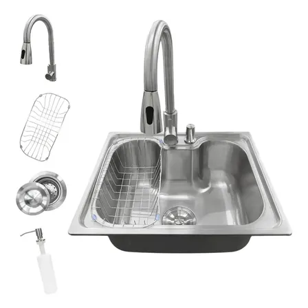 Cuba Pia Cozinha Gourmet Premium Aço Inox 304 Escovado 50x40cm Torneira Monocomando Misturadora Água Quente Fria Bica Alta Flexível Extensível Aço Inox Bancada Stillus Home