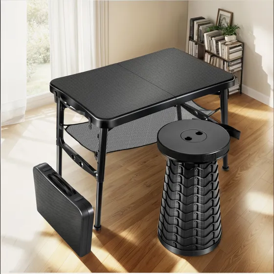 Kpr Juego De Mesa Plegable Y Taburete Retráctil, Mesa Pleg.