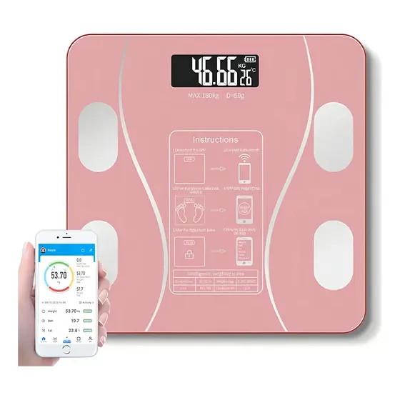 Balanza Digital Con Medidor Porcentaje De Grasa Y Bluetooth Color Rosa | Cuotas sin interés