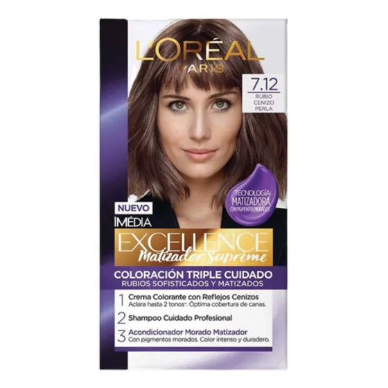 Matizador L'Oréal Paris Excellence Tinte Capilar Permanente Excellence Matizador Supreme tono 7.12 rubio cenizo perla para cabello