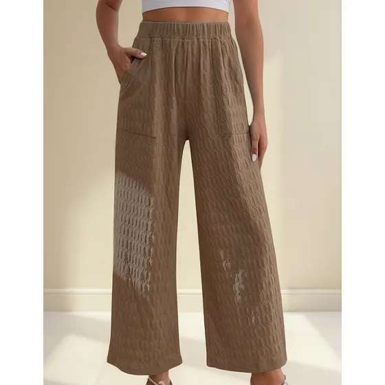 Tela Holgada De Textura Casual Para Mujer Con Pantalones Lar