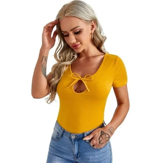Blusa Shein Con Cordon Manga Corta Algodón Mujer