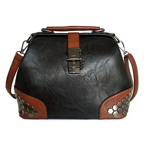 Negro Gótico Rivet Studded Vintage Doctor Style Cross Fxtmb