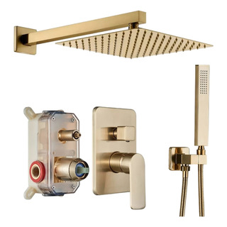 Kit Regadera Led Mezcladora Oro Cuadrada Lluvia Dorado Kit Regadera Led Mezcladora Oro Cuadrada Lluvia Dorado