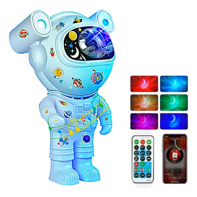 Luminária Projetor Noturno Robô Astronauta Bluetooth Som