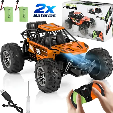 Carrinho de Controle Remoto Off-Road Metal Laranja c/ 2 Baterias e Suspensão Atacarejo Kids