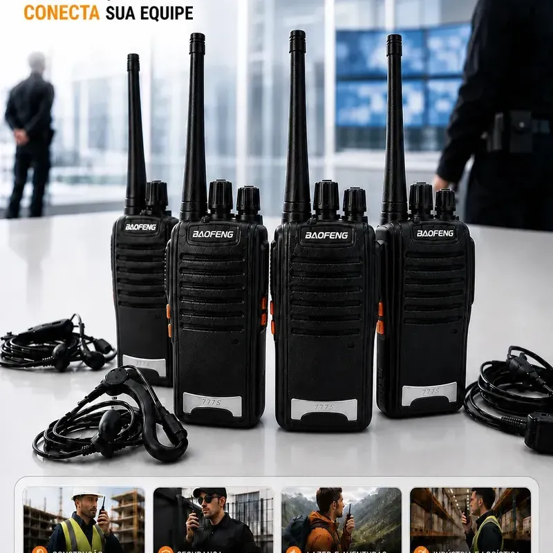 Kit 4 Rádios Comunicadores Walkie Talkie Baofeng 777S Profissional Eventos Radinho walk talk Com...