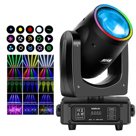 Moving Head Beam 300W LED Cabeça Móvel Luzes DJ Robóticas 12 Cores 18 Prisma 15 Gobo DMX512 Luzes para Palco Aplicável em Bares Festa