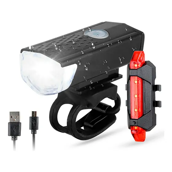 Combo Luces Bicicleta Delantera Y Trasera Recargable Vía Usb