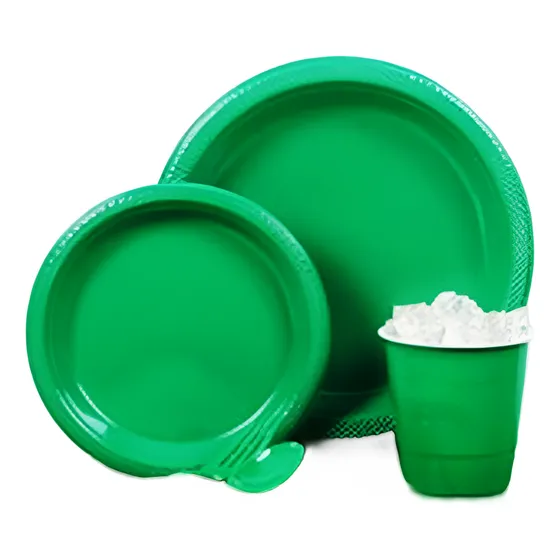 Desechables Fiesta Verde Paq Completo P 100 Platos Vaso Serv