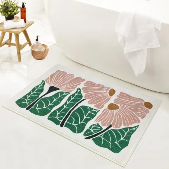 Bonita Alfombra Baño Diseño Flor Para Microfibra Ultra Suave