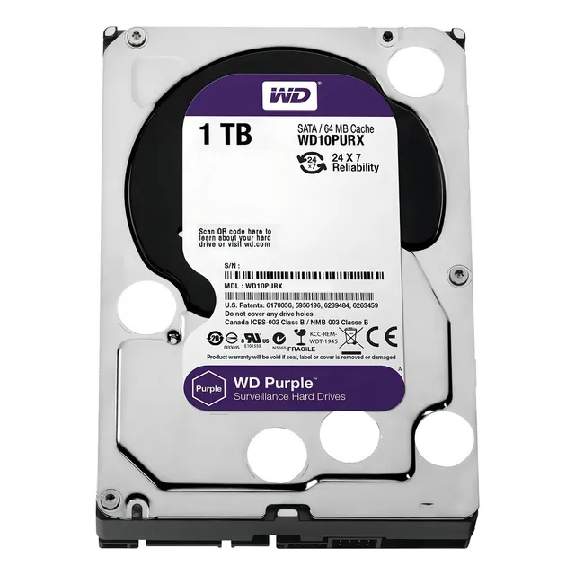 Disco Rigido 1tb Purple Western Digital Dvr Vigilancia Sata Color Plata/negro