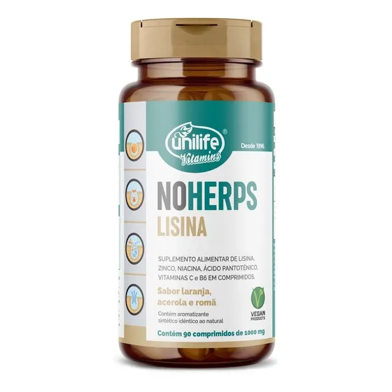 Lisina 1200mg Vitamina C B6 Zinco Unilife 90 Comprimidos