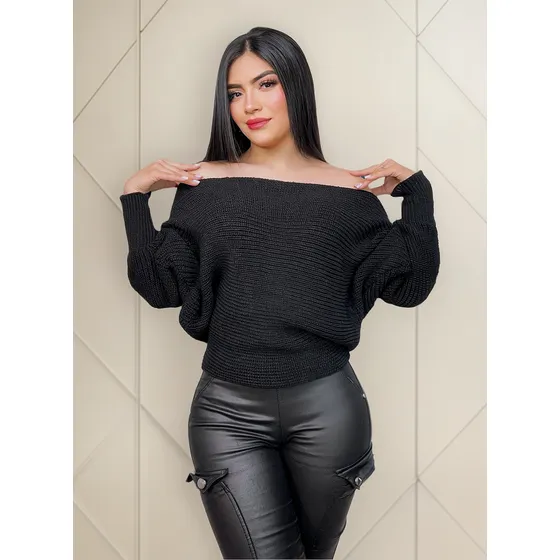Buso  Misterio Y Glamour  Negro Tejido Punto Inglés Falso
