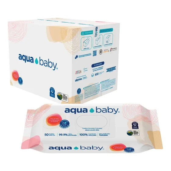 Caja X12 Toallitas Wipes Aqua Baby Flushables Desechables Wc