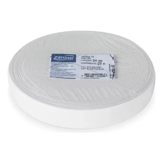 Elástico 25 Mm Branco Zanotti Jaraguá Rolo Com 25 Metros Desenho do tecido Chato