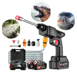 Lavadora de Alta Pressão Sem Fio Portátil 48V com 2 Baterias, Múltiplos Bicos, Mangueira e Maleta para Limpeza de Carro, Jardim e Animais