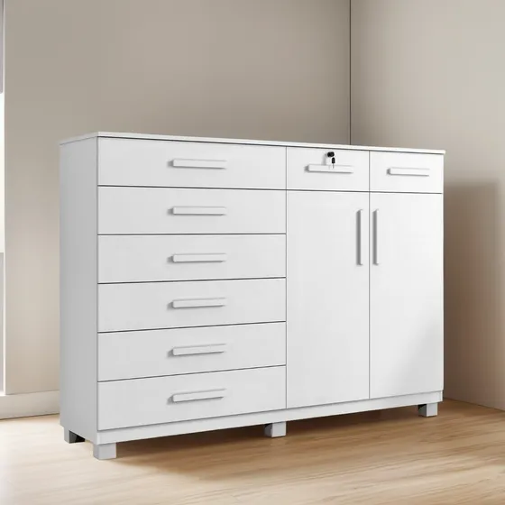 Comoda Grande 8 Gavetas Gaveteiro Roupas Closet 2 Portas Mdp