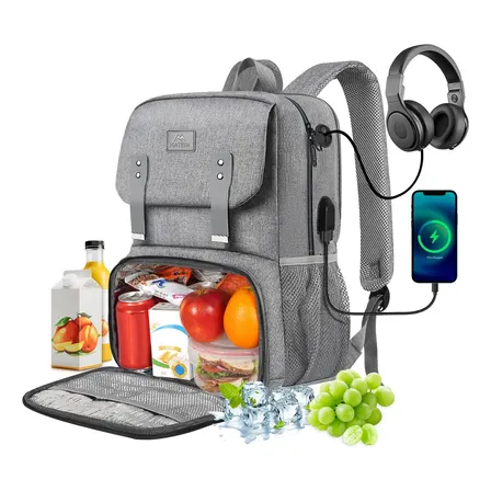Mochila Matein Escolar Gris 25l Con Hielera Y Usb Para Laptop 15.6 Liso